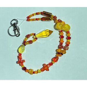 Beaded Suncatcher Rearview Mirror Ornament Red Yellow Crystal Prism Car Charm